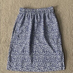 Blue and White Floral Elastic Waist Women's Skirt